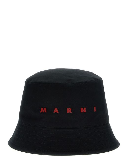 Marni Black Logo Embroidery Bucket Hat for men