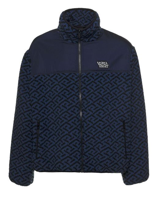 Versace Blue Greca Signature Fleece And Nylon Jacket for Men | Lyst