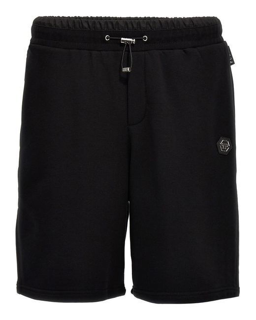 Philipp Plein Black Logo Plaque Bermuda Shorts Pants for men