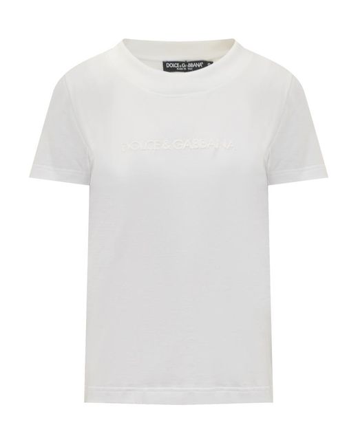 Dolce & Gabbana White Jersey T-shirt With Dolce&gabbana Flock