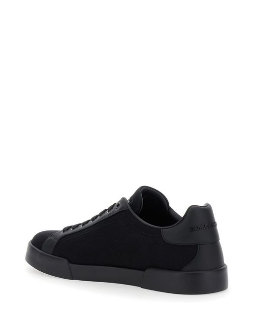 Dolce & Gabbana Black 'Portofino' Low Top Sneakers With Logo Embroidery On The Side And Logo Patch On The Tongue for men