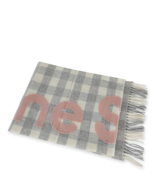 Acne Gray "Checked Scarf With Logo Pattern"