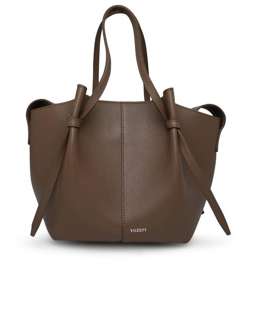 Yuzefi Brown Mochi Square Bag In Beige Leather