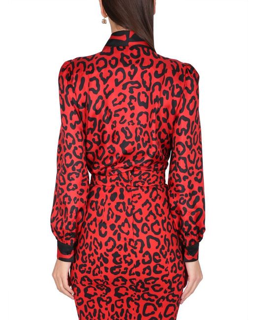 Dolce & Gabbana Red Silk Twill Shirt With Leopard And Zebra Print
