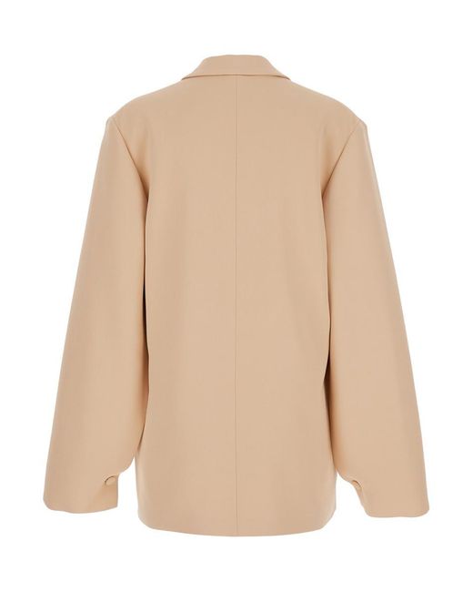 Alberta Ferretti Natural Single-Breasted Jacket With Classic Lapels