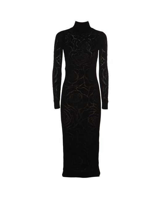 Alberta Ferretti Black High-Neck Longsleeved Knit Dress