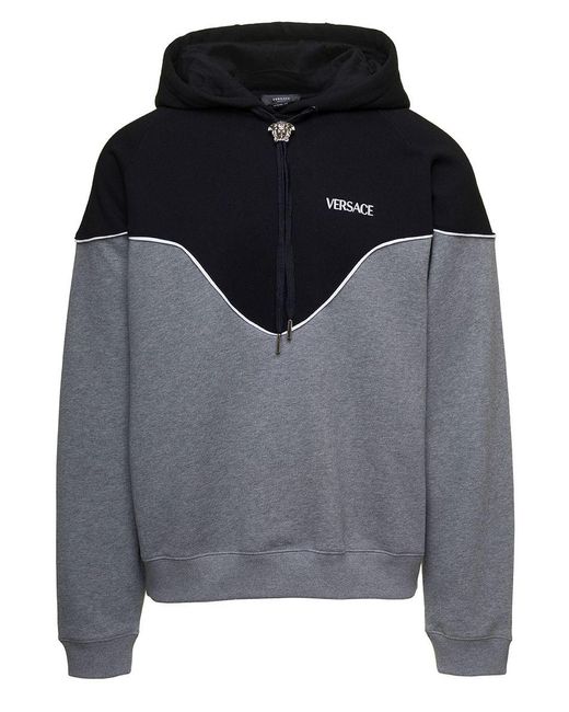 Versace Gray And Hoodie With Medusa Drawstring for men
