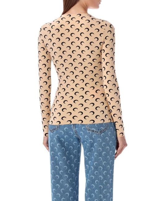 MARINE SERRE Blue Moon Second Skin Crew Neck Top