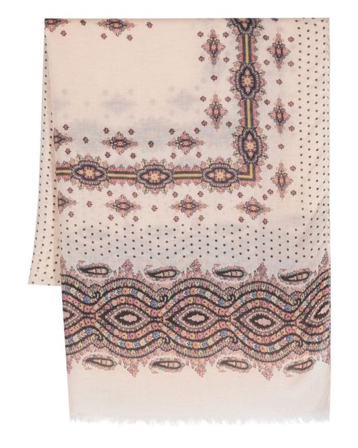 Etro Natural Abstract-pattern Print Frayed-edge Scarf