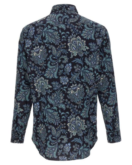 Etro Blue Floral Paisley Cotton Shirt for men