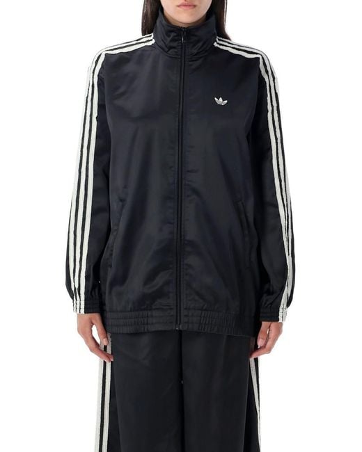 adidas Originals Women's Black Satin Ruffle 3-stripes Firebird Track