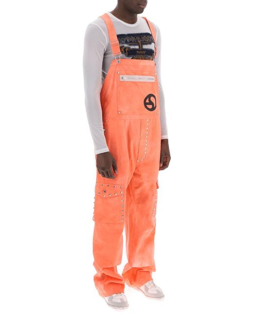 Acne Orange Cotton Overalls With Studs for men