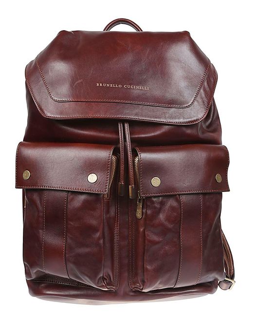Brunello Cucinelli Purple Leather Backpack for men