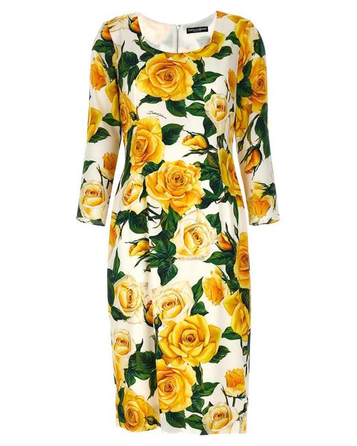 Dolce & Gabbana Yellow 'Rose Gialle' Midi Dress