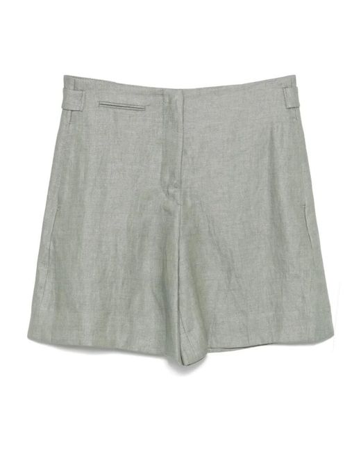 Incotex Gray High-Waisted Linen Bermudas