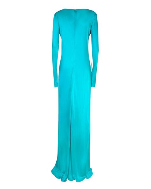 Roberto Cavalli Blue Long Peacock Dress