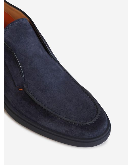 Santoni Blue High Suede Leather Boots for men