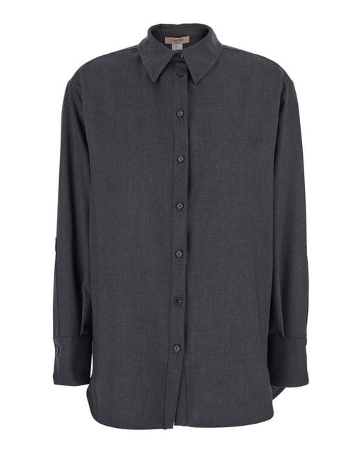 Twinset Gray Shirt With Classic Collar And Logo Plaque On The Rear