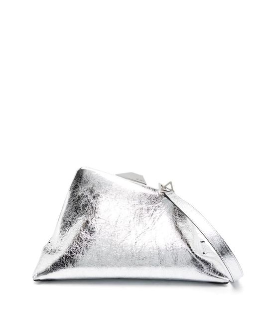 The Attico White Day Off Laminated Leather Shoulder Bag - Runway