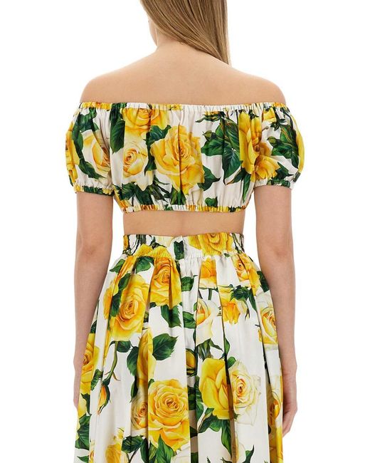 Dolce & Gabbana Yellow Crop Top With Floral Print