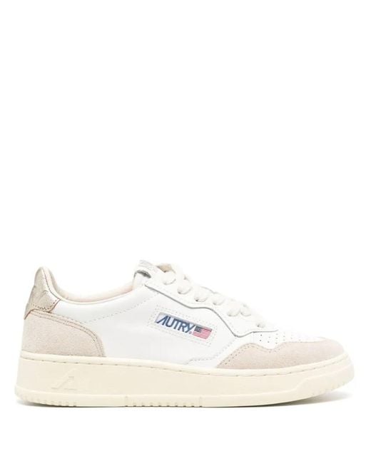 Autry White "Medalist Low" Suede Sneakers Shoes