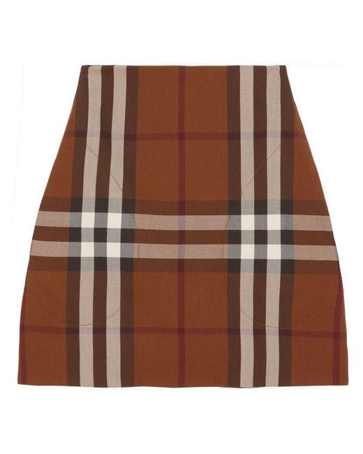 Burberry Brown Check-print Wool-blend Skirt