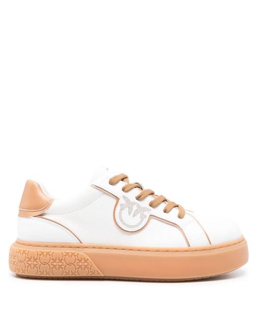 Pinko Pink Calf Leather Sneakers With Love Birds Motif