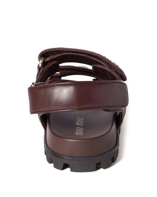 Miu Miu Brown Leather Nappa Matelassé Sandals