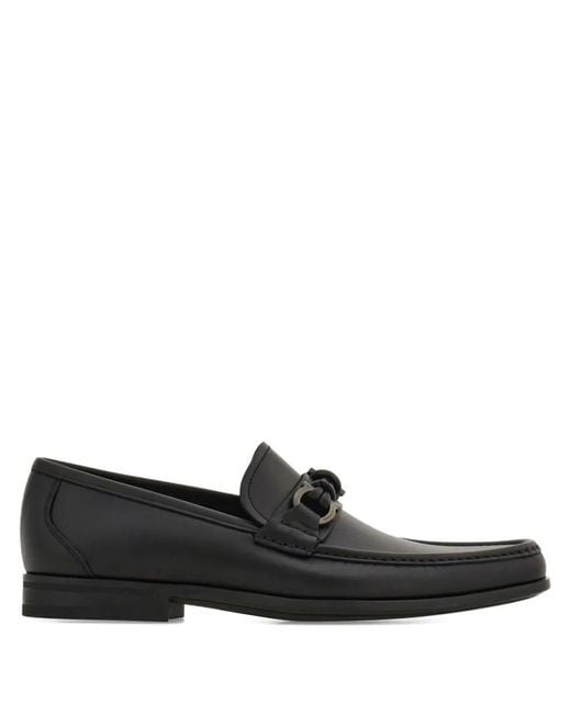 Ferragamo Black Alain Gancini Buckle Loafers Shoes for men