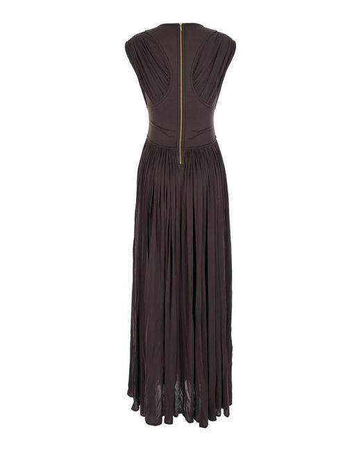 Zimmermann Brown 'Illuminate' Long Dress With Gathered Neckline And Waist And Front Single Split