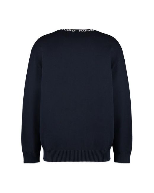 Boss Blue Cotton Crew-Neck Sweater for men