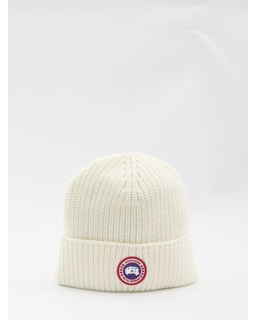 Canada Goose White Ribbed Wool Toque