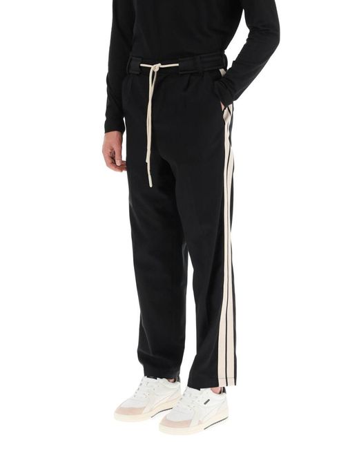 Palm Angels Black Drawstring Cotton Pants With Side Bands for men