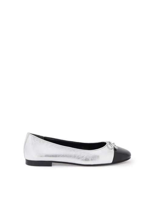 Tory Burch White Laminated Ballet Flats With Contrasting Toe
