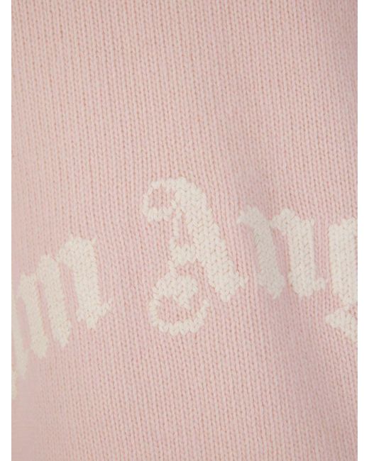 Palm Angels Pink Logo Wool Sweater for men