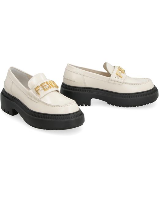Fendi White Graphy Leather Loafers