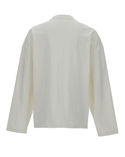Jil Sander Gray Long Sleeve T-Shirt With Contrasting Logo Print for men
