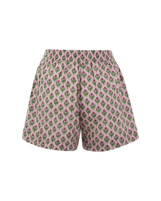 Mc2 Saint Barth White Meave - Cotton Shorts With Floral Pattern