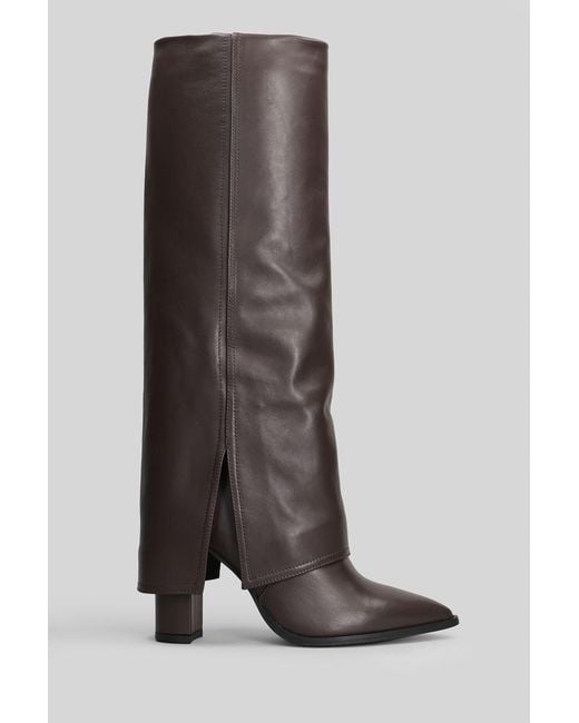 GISÉL MOIRÉ Brown Teddy High Heels Boots