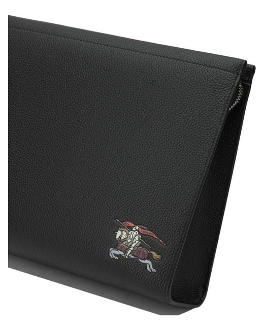 Burberry Black Leather Clutch Bag With Ekd for men