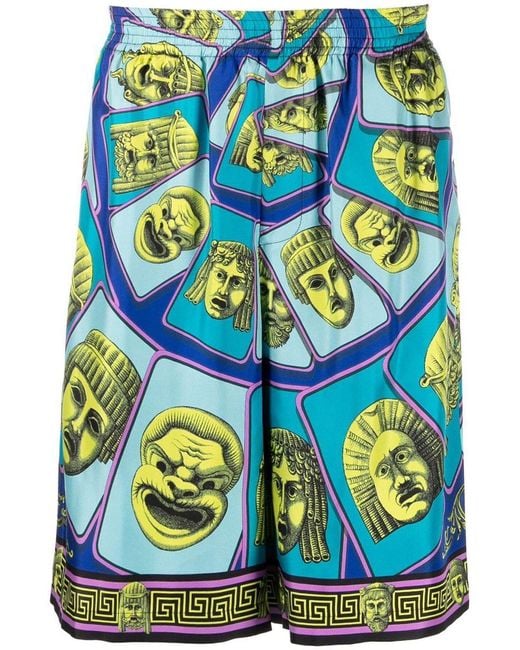 Versace Blue Silk Mini Shorts With Elastic Waistband for men