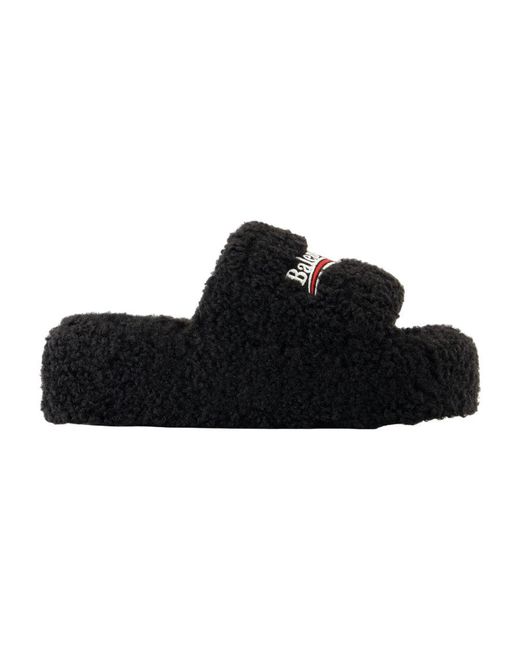 Balenciaga Black Furry Platform Sandals