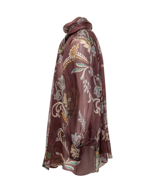 Etro Brown Floral Patterned Silk Blouse