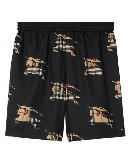 Burberry Black Ekd-print Elasticated Silk Shorts for men