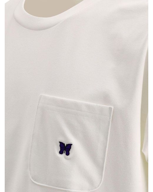 Needles White T-Shirt With Embroidery And Patch Pocket for men