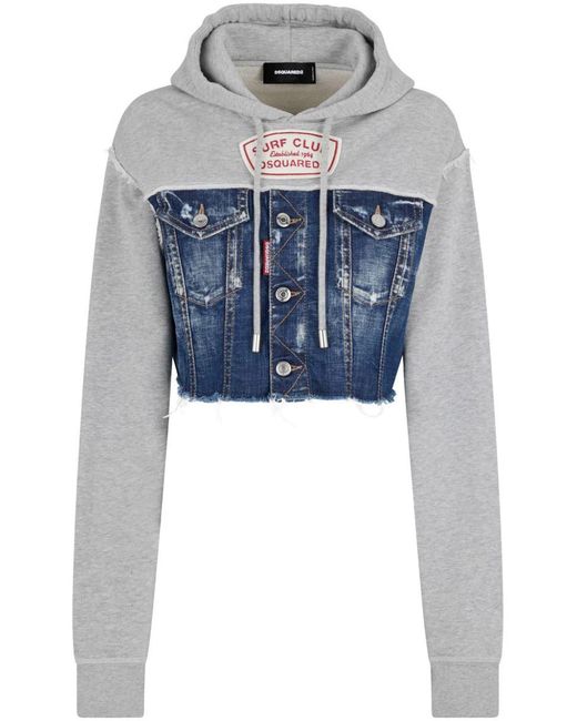 DSquared² Blue Panelled Crop Hoodie