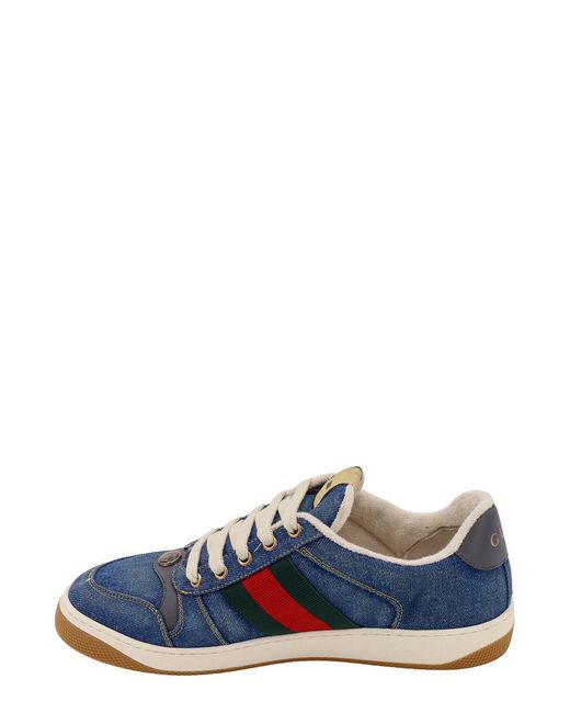 Gucci Blue Screener Webbing And Leather-trimmed Denim Sneakers for men