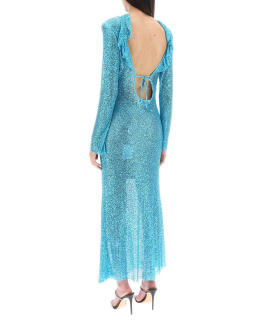 Self-Portrait Blue Self Portrait Long-sleeved Maxi Dress With Sequins And Beads
