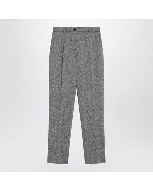 Dolce & Gabbana Gray Dolce&Gabbana Wool Blend Dotted Trousers