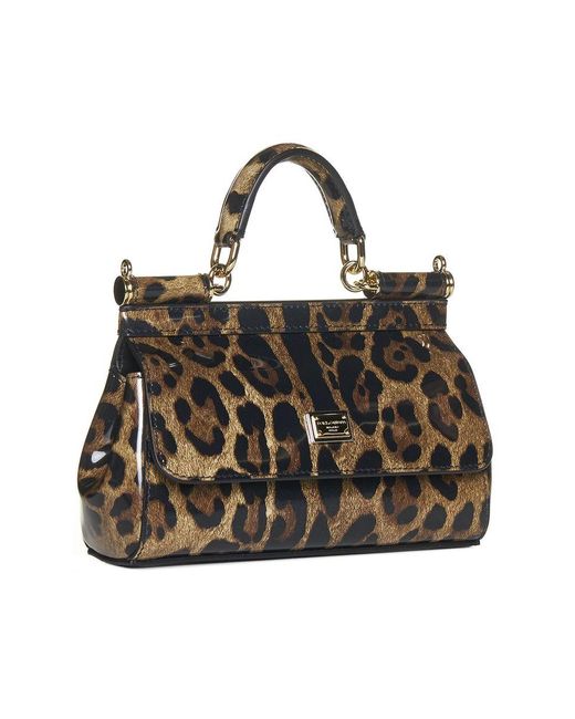 Dolce & Gabbana Multicolor Small Leopard-print Patent Leather Top Handle Bag